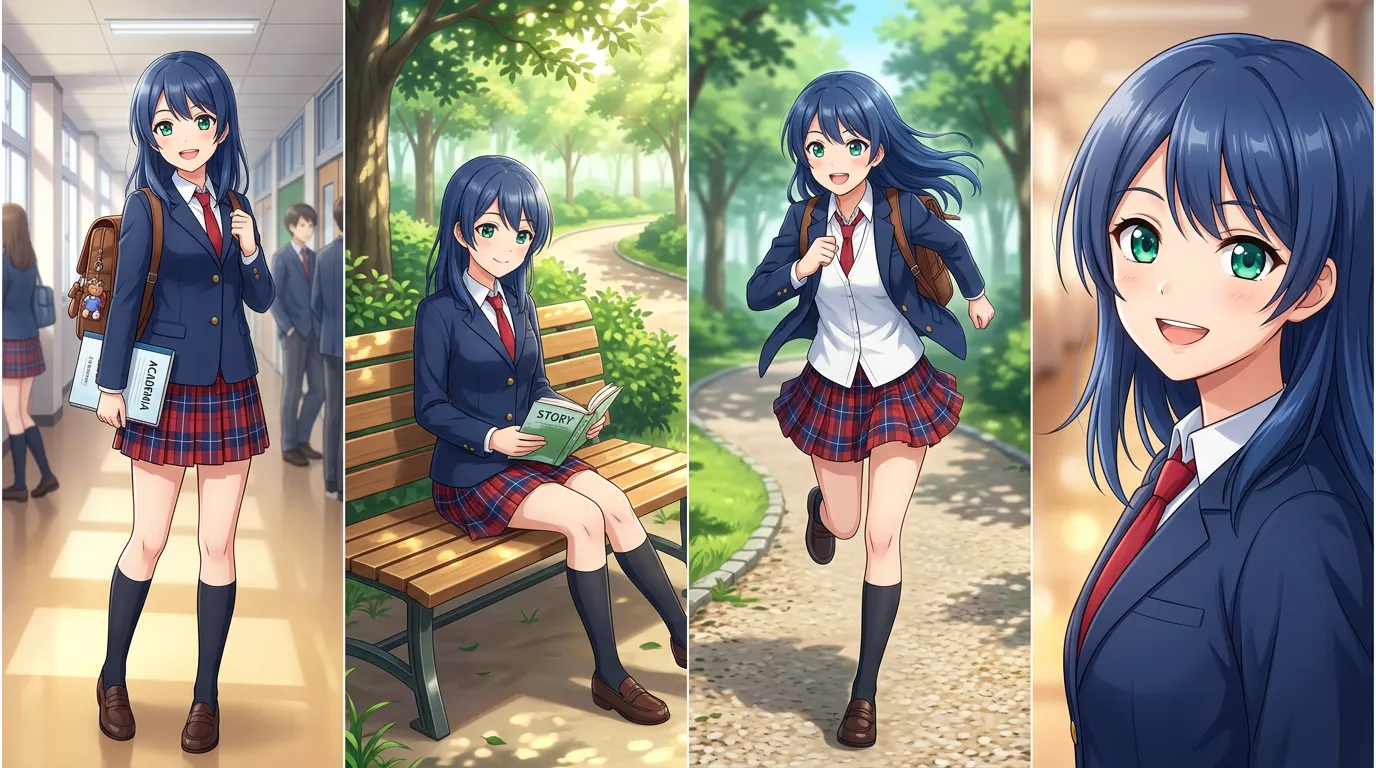 同一角色出現在4張圖中，風格完全一致