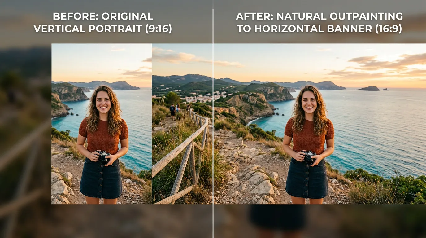 垂直延伸至橫幅封面，自然修補